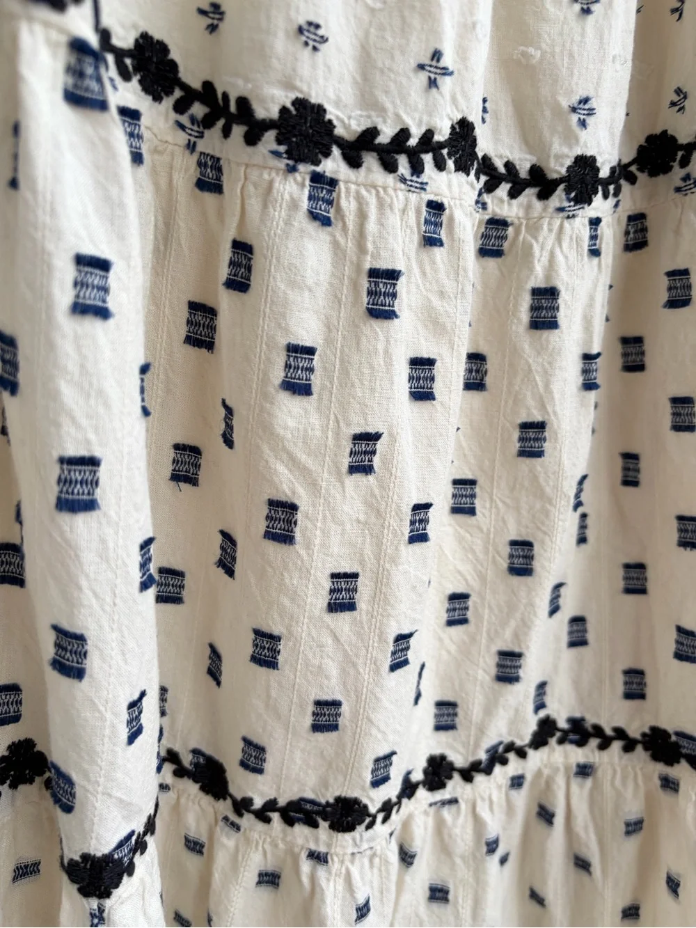 🆕✨Lucky Brand Boho Tiered Midi Skirt Cream Smocked Waist XL Cottagecore Peasant - Picture 11 of 17
